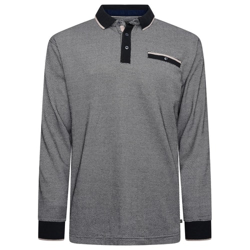 KAM Long Sleeve Raised Fabric Dobby Polo Black